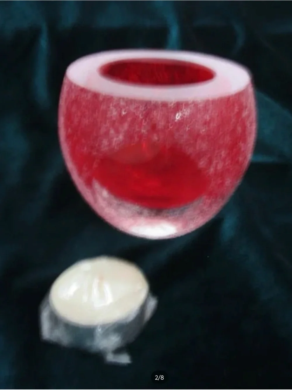 Vintage Saks Fifth Avenue Red Frosted Glass Crystal Candle Holder